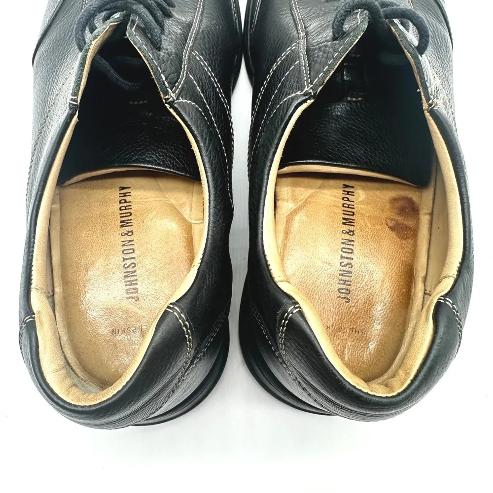 Johnston & Murphy Shuler Bicycle Mens Black Pebbled Leather Toe Oxfords  12M